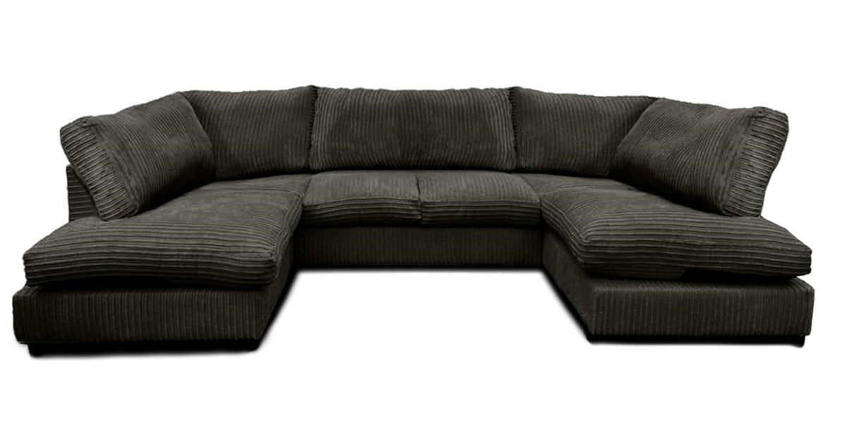 Aspen Full Back 6 Seater U Shaped Corner Jumbo Cord Fabric Sofa Black