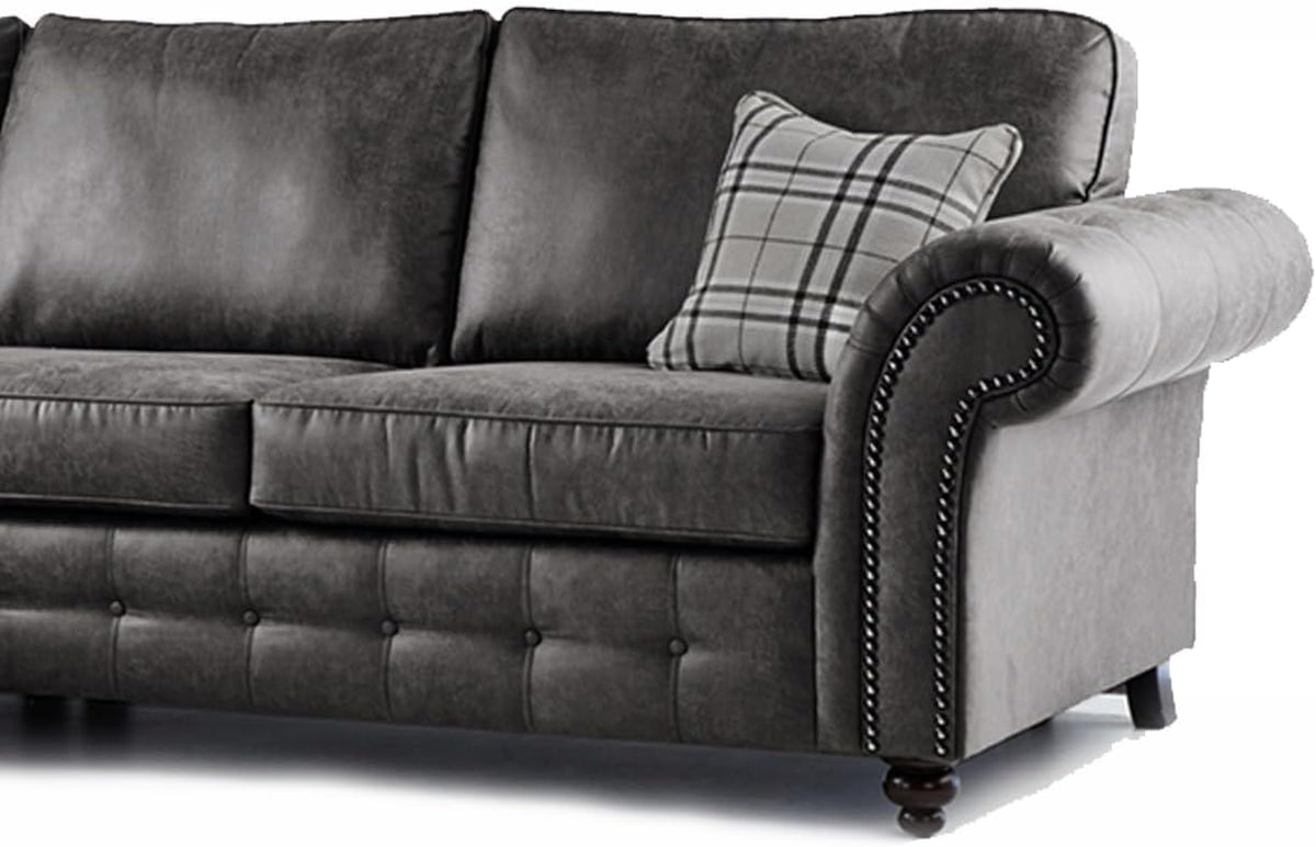 Oakland Suede Leather 1c2 Corner Sofa Black