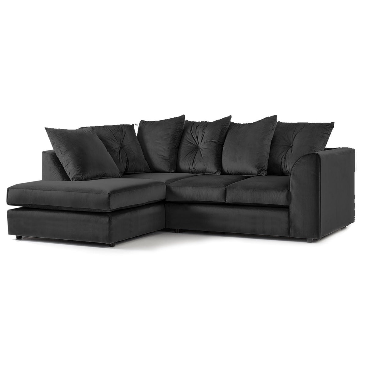 Arizona Plush Velvet Left Hand Facing Corner Sofa Black