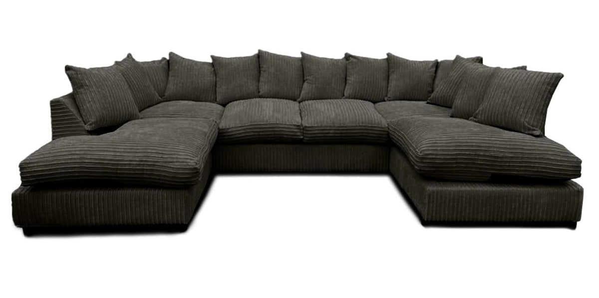Monaco Scatter Back 6 Seater U Shaped Corner Jumbo Cord Fabric Sofa Black