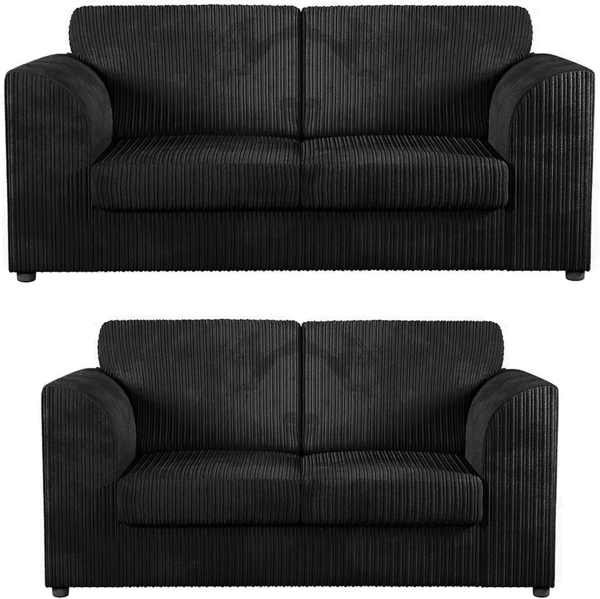 Hannah Jumbo Cord Full Back 3+2 Seater Sofa Suite Set Black