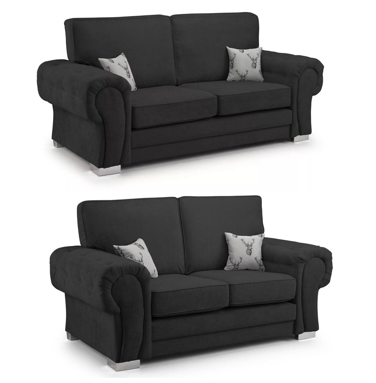 Chingford Full Back 3+2 Seater Sofa Set Chenille Fabric Black
