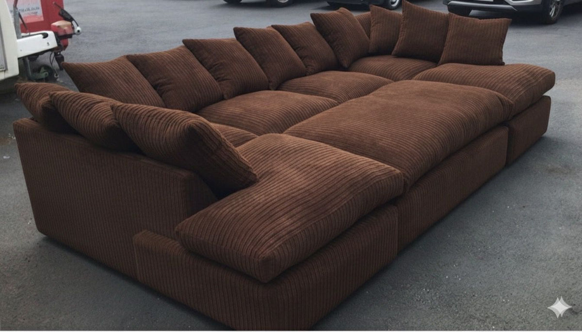 CAMBRIDGE U Shape Jumbo Cord Fabric Scatter Back Sofa with Extra Footstool