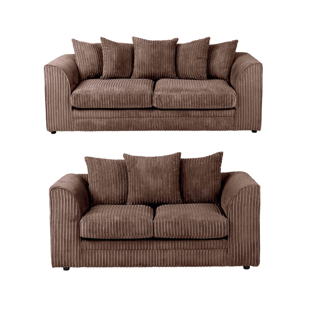 Hannah Jumbo Cord Scatter Back 3+2 Seater Sofa Suite Set Chocolate