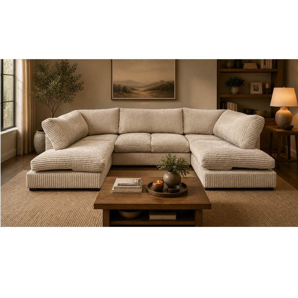 Aspen Full Back 6 Seater U Shaped Corner Jumbo Cord Fabric Sofa Coffee