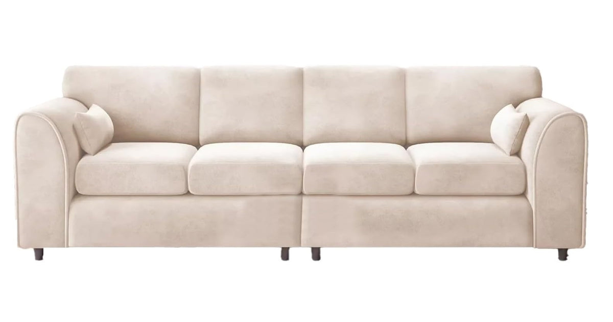 Raven Plush Velvet 4 Seater Full Back Sofa Cream