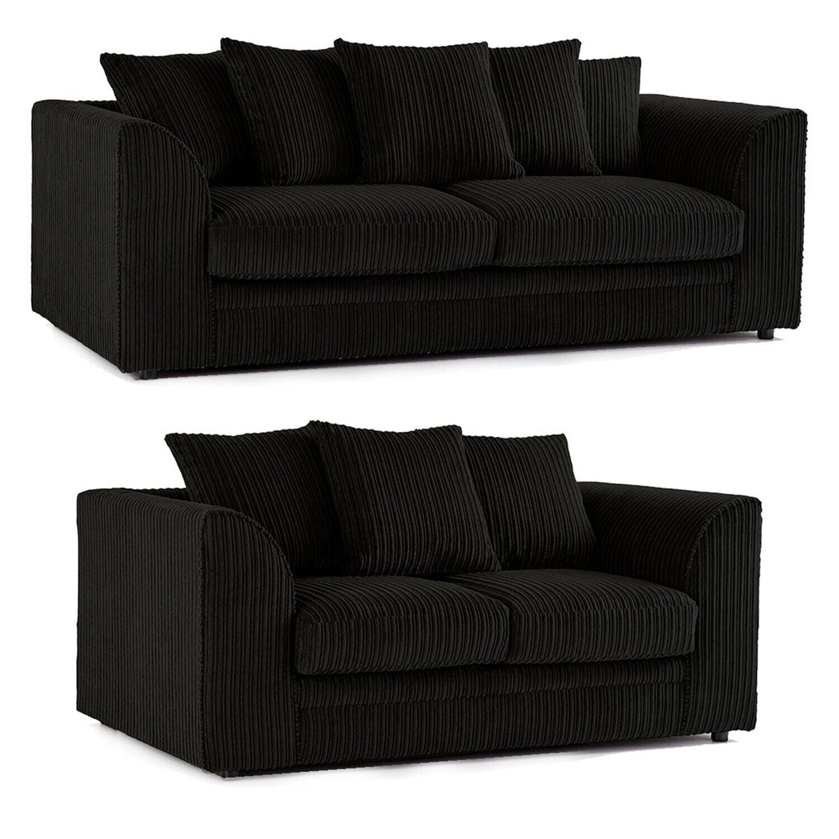 Hannah Jumbo Cord Scatter Back 3+2 Seater Sofa Suite Set Black