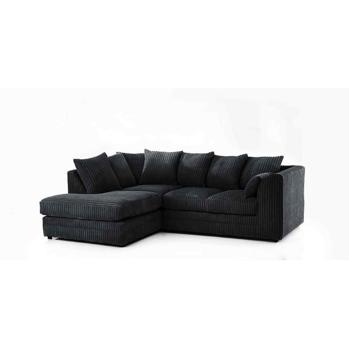 Hannah Jumbo Cord Scatter Back 4 Seater Left Hand Facing Corner Sofa Black