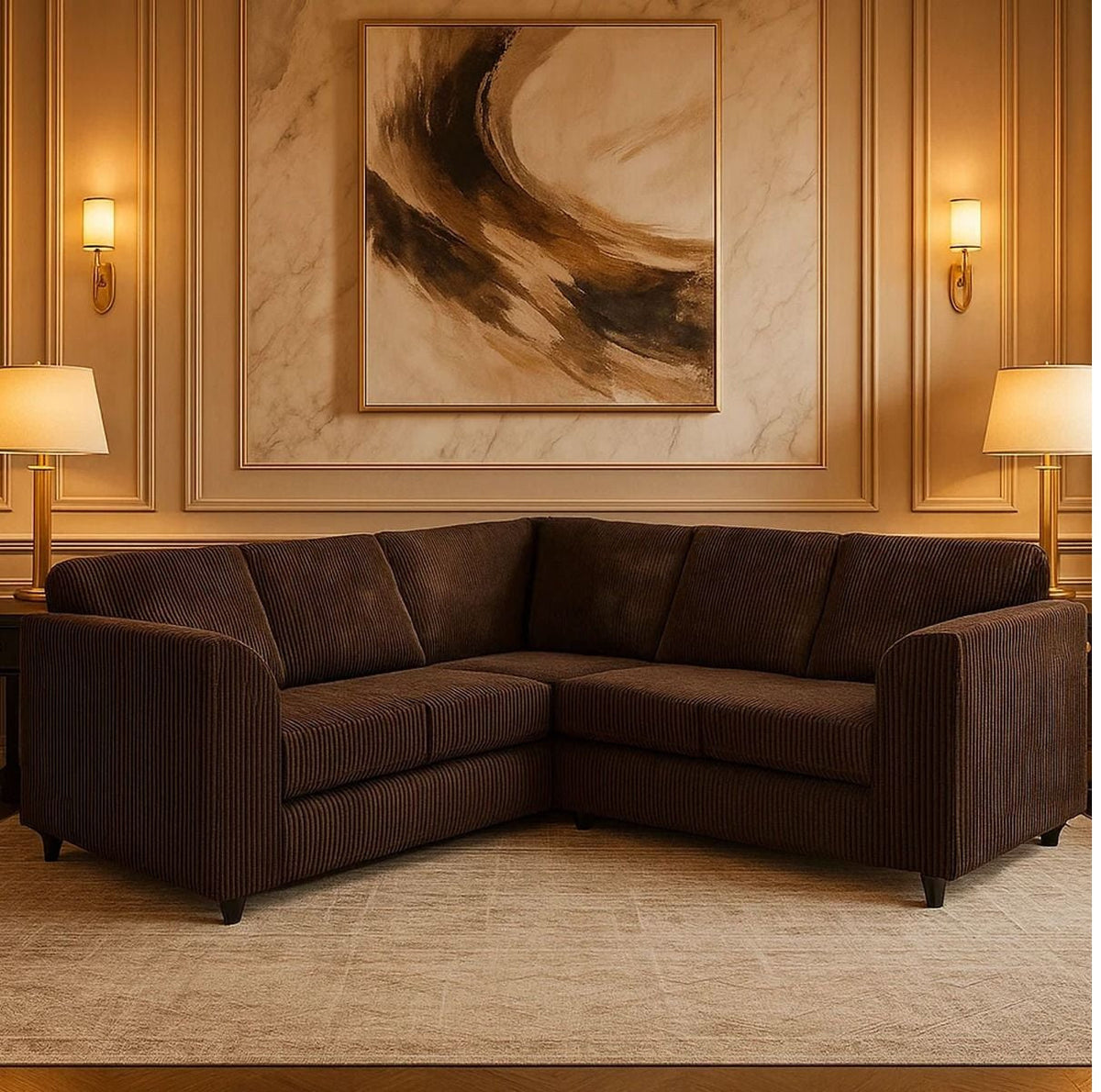 Comfortable Corduroy Corner Sofa with Deep Seats