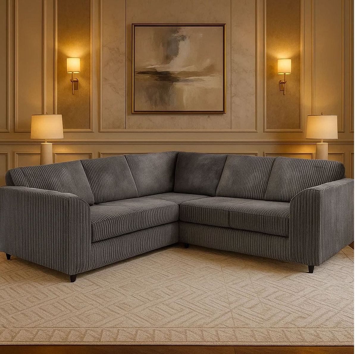 Hannah Jumbo Cord Corner Sofa Front View