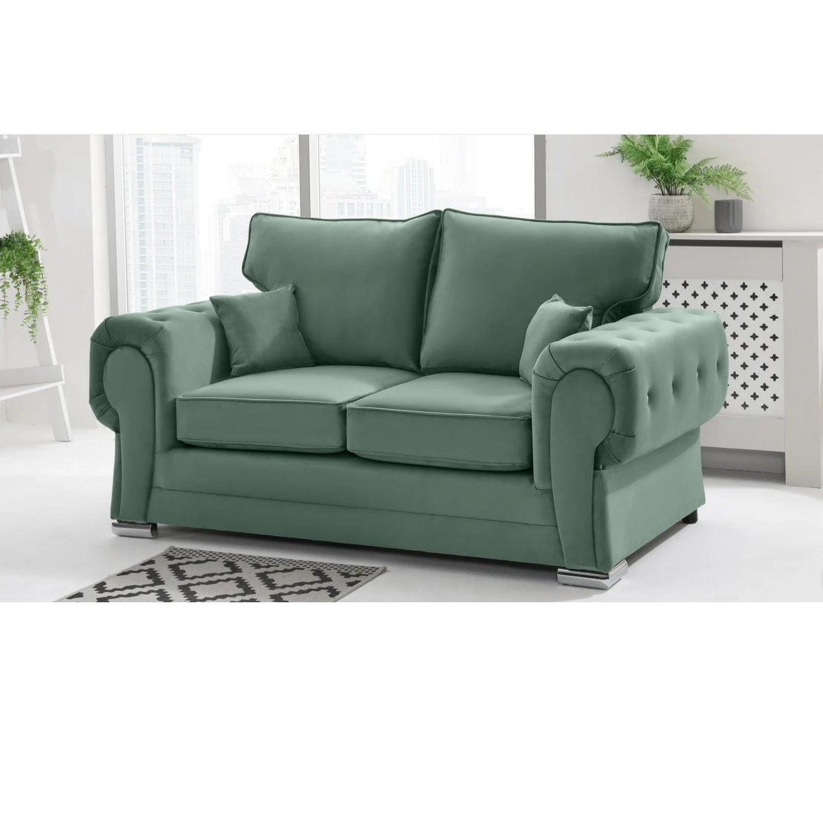 Chingford Plush Velvet Full Back 3+2 Seater Sofa Set Green