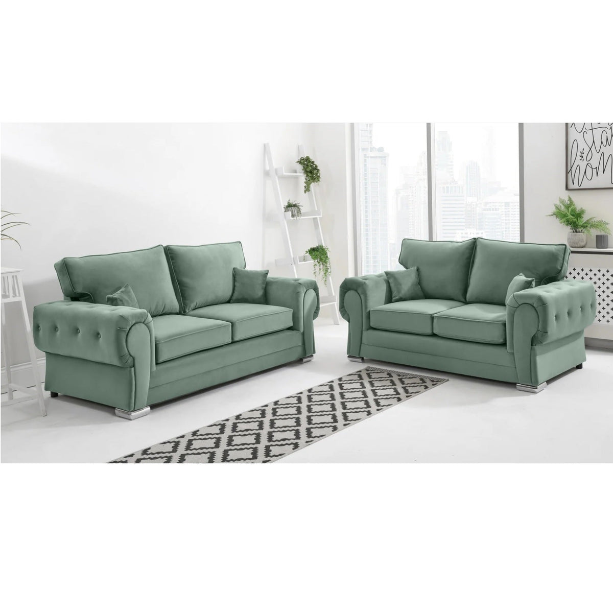 Chingford Plush Velvet Full Back 3+2 Seater Sofa Set