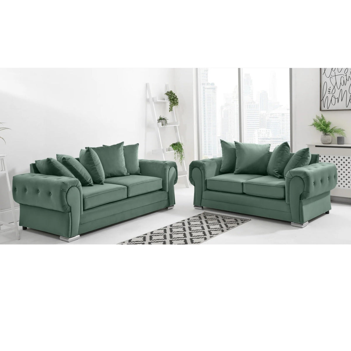 Verona Scatter Back Plush Velvet 3+2 Seater Sofa Set Green