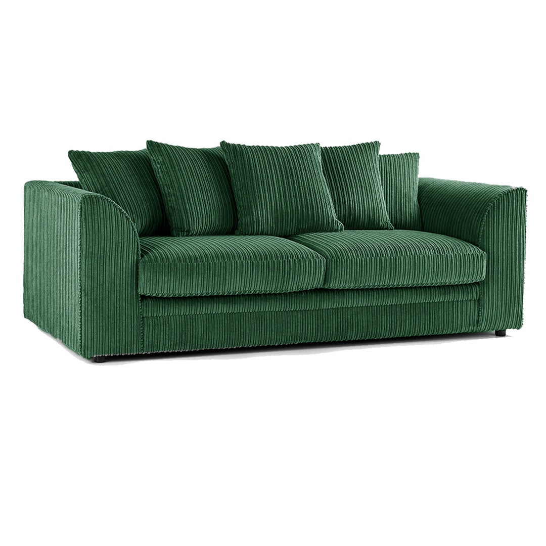 Hannah Jumbo Cord Scatter Back 3 Seater Sofa Green