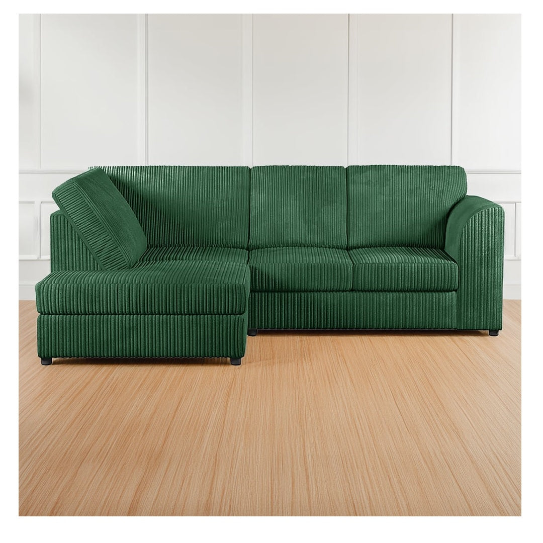 Hannah Jumbo Cord Full Back 4 Seater Left Hand Facing Corner Sofa Green