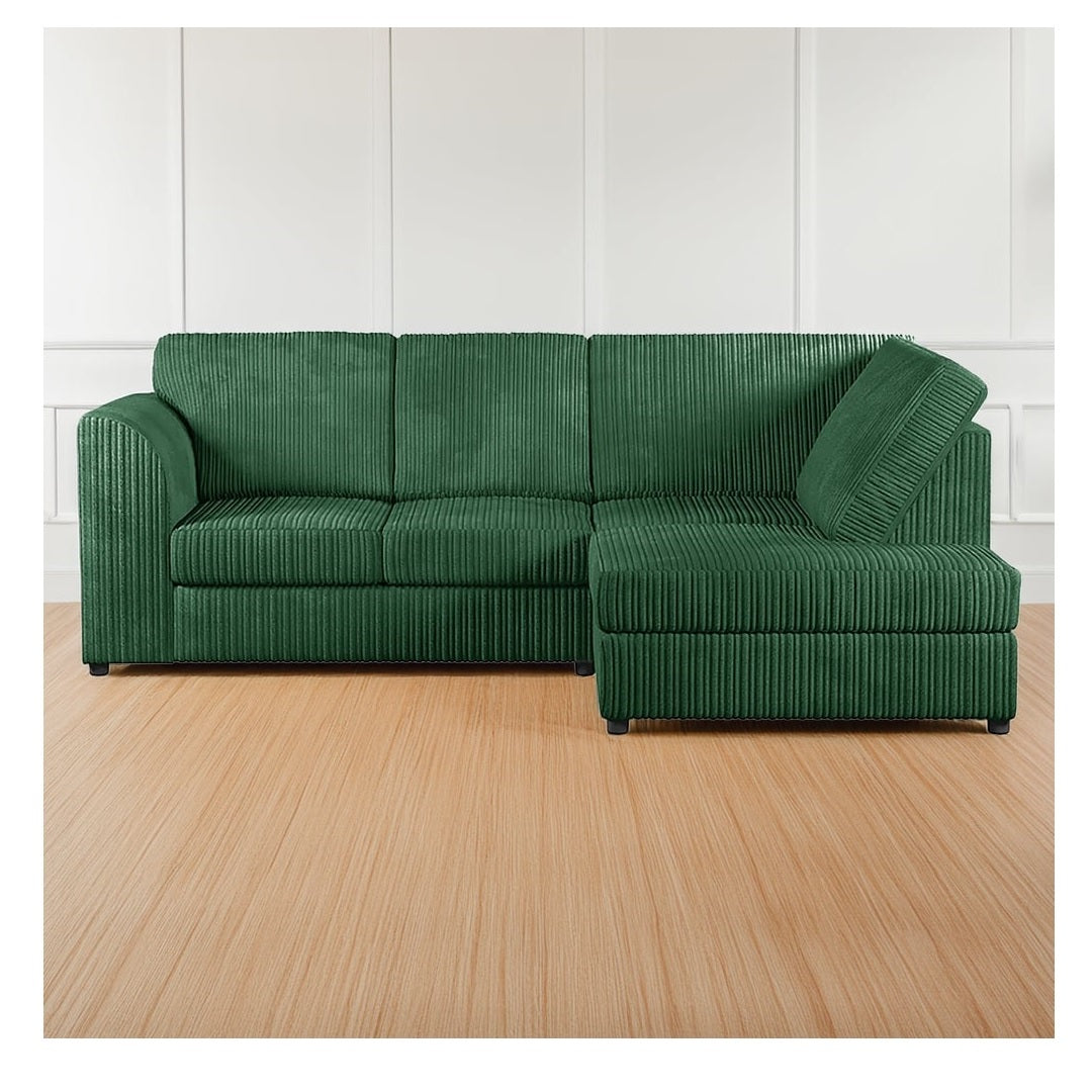 Hannah Jumbo Cord Full Back 4 Seater Right Hand Facing Corner Sofa Green