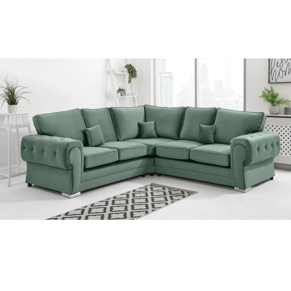 Chingford Plush Velvet Full Back 2c2 Corner Sofa Green