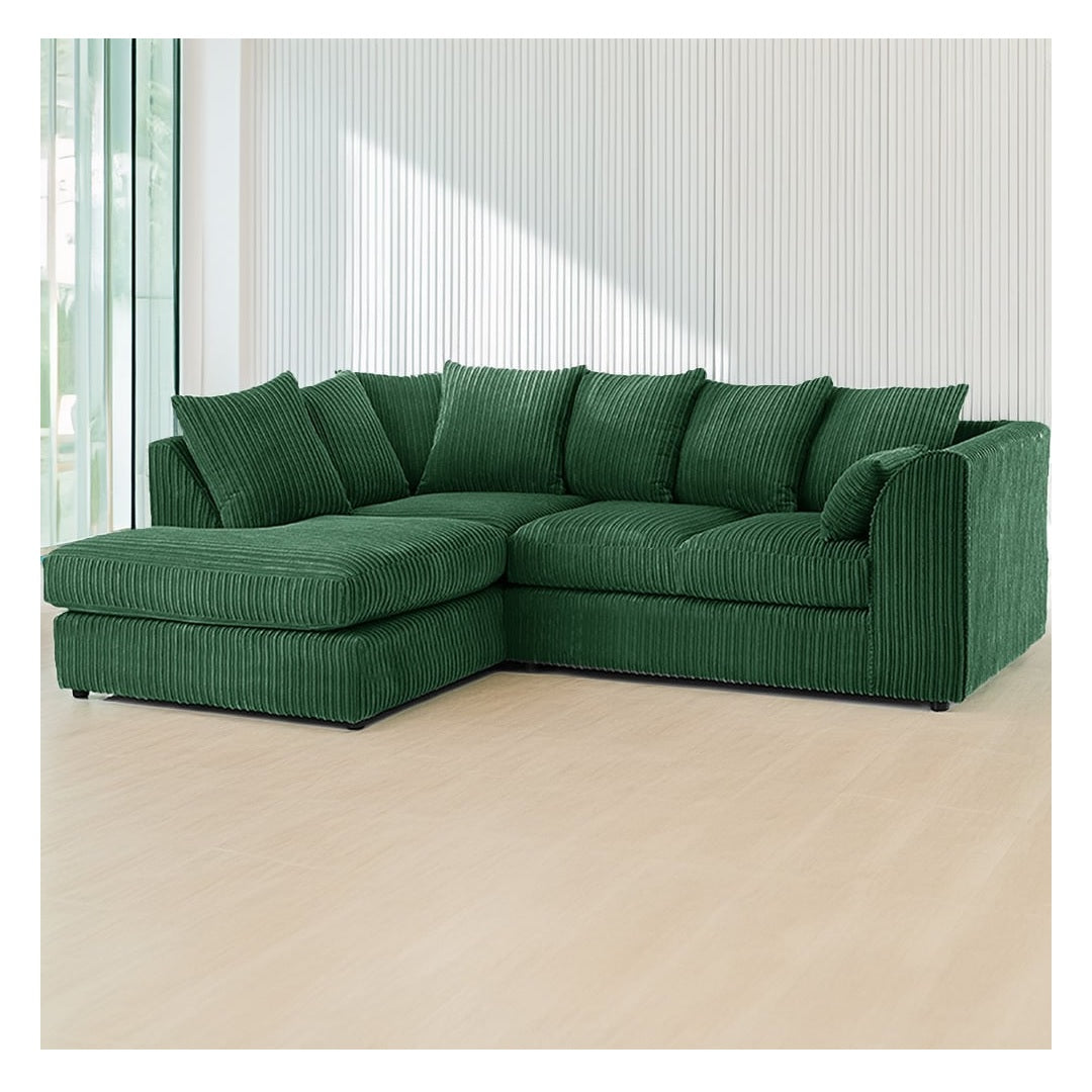 Hannah Jumbo Cord Scatter Back 4 Seater Left Hand Facing Corner Sofa Green