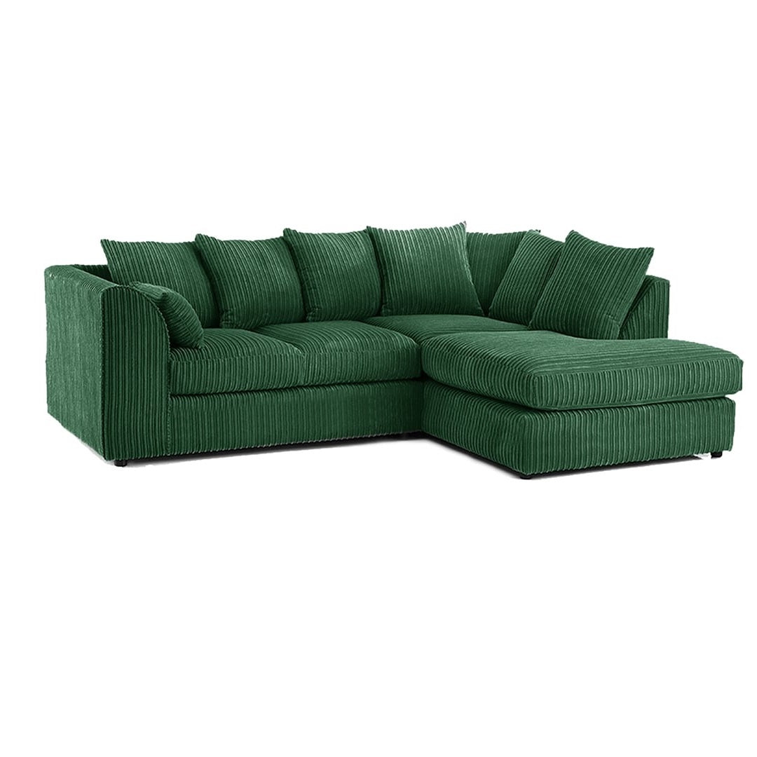 Hannah Jumbo Cord Scatter Back 4 Seater Right Hand Facing Corner Sofa Green