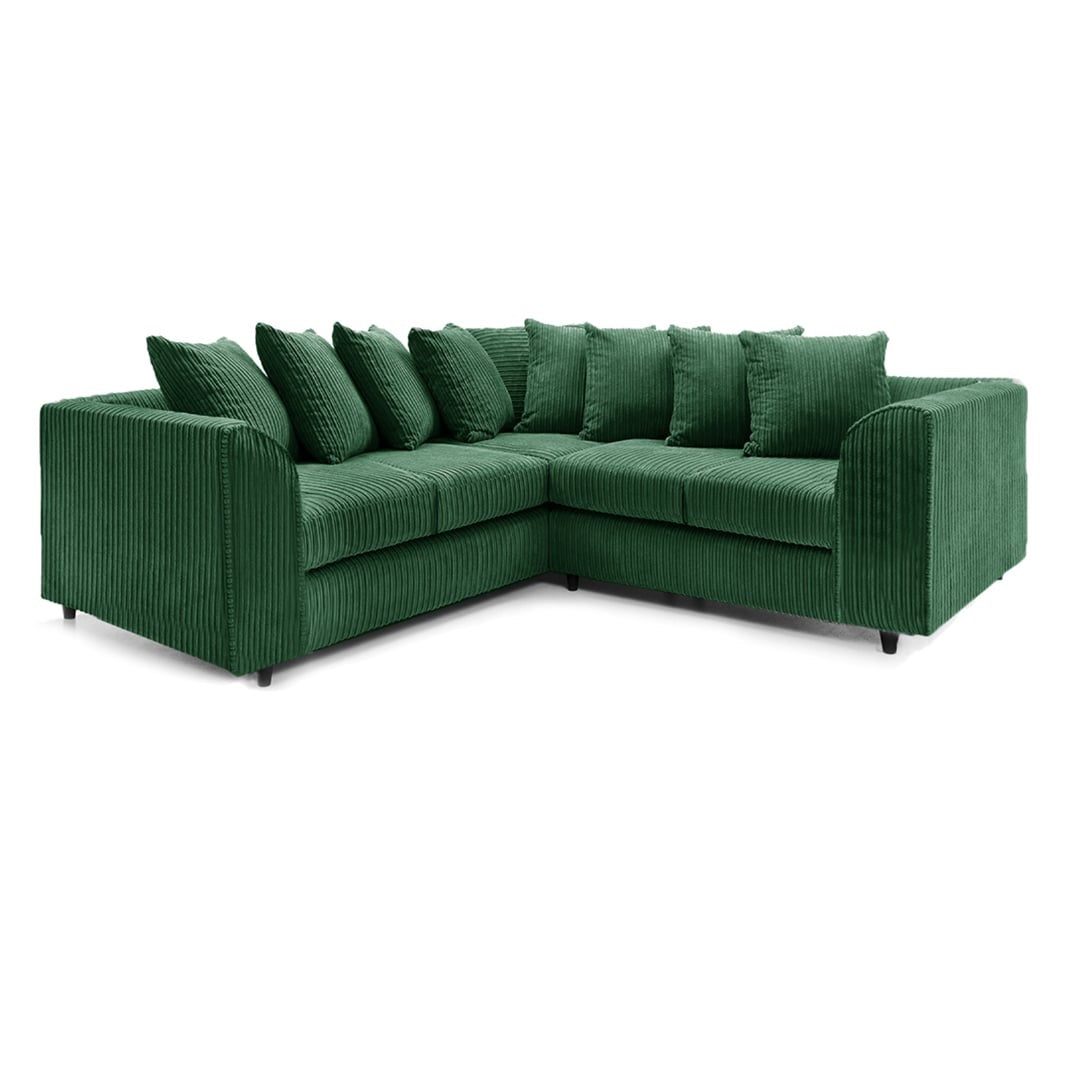 Hannah Jumbo Cord Scatter Back 2c2 Corner Sofa Green