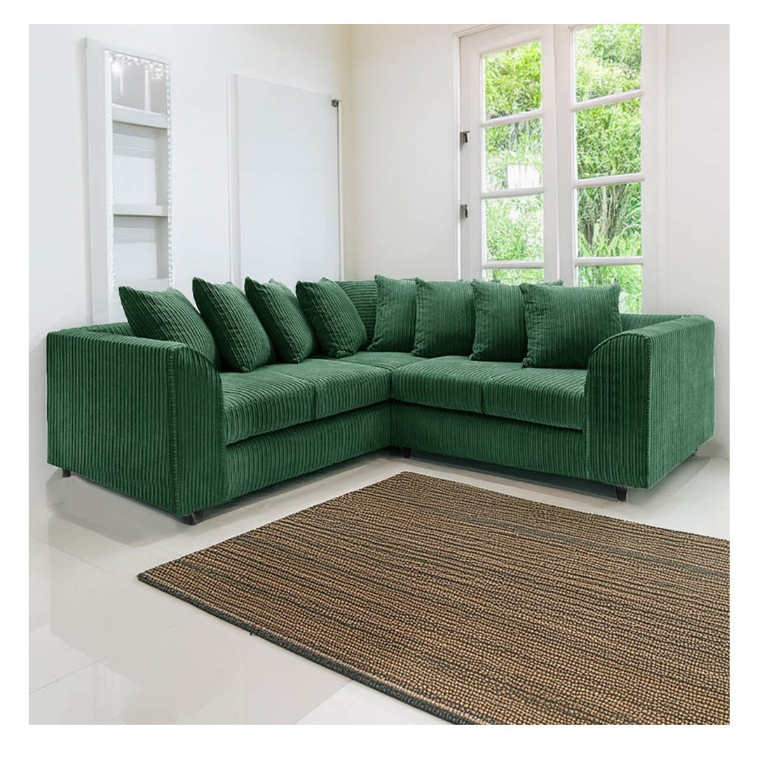 Hannah Jumbo Cord Scatter Back 2c2 Corner Sofa Green
