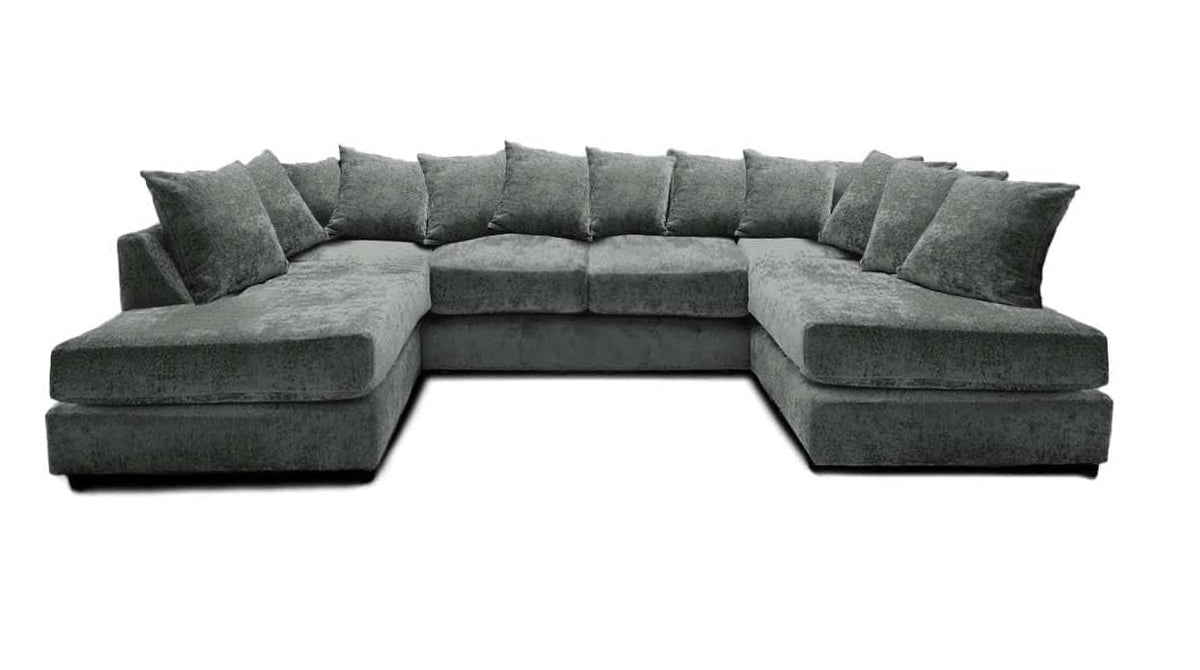 Windsor Scatter Back 6 Seater U Shaped Corner Chenille Fabric Sofa Grey