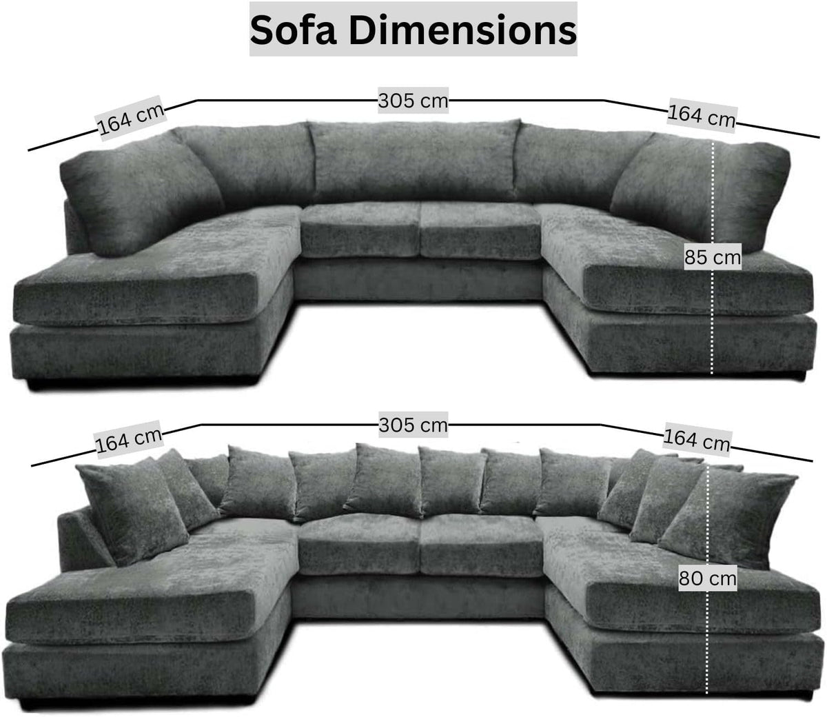Windsor Scatter Back 6 Seater U Shaped Corner Chenille Fabric Sofa Grey