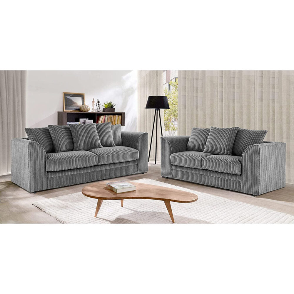 Hannah Jumbo Cord Scatter Back 3+2 Seater Sofa Suite Set Grey
