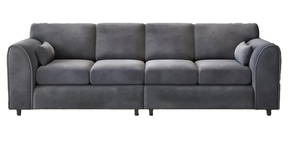 Raven Plush Velvet 4 Seater Full Back Sofa Grey
