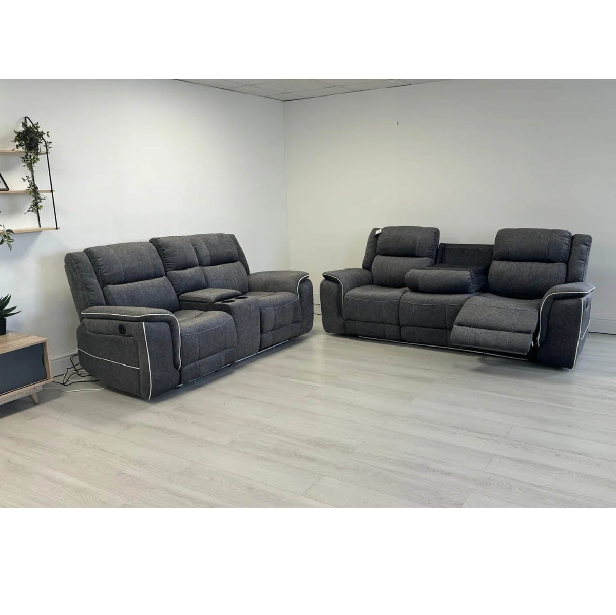 Hanna 3+2 Electric Recliner Sofa Set in Grey Fabric