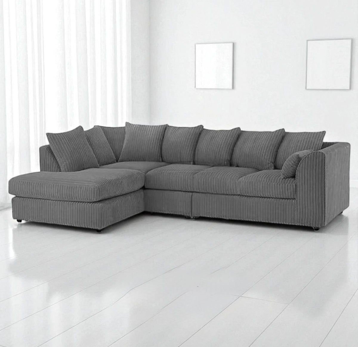 DYLAN 5 Seater Jumbo Cord L Shaped Corner Sofa with Scatter Back | Corner Sofa UK