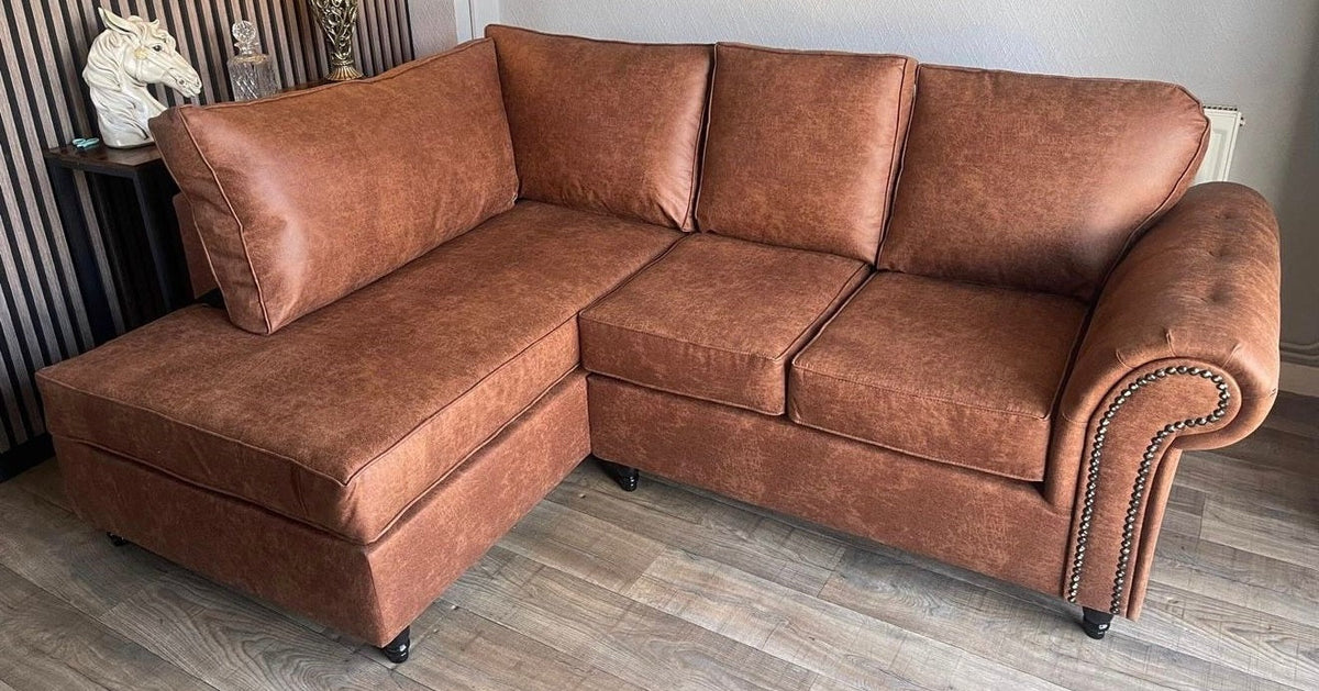 Brooklyn Suede Leather Left Hand Facing Corner Sofa Brown