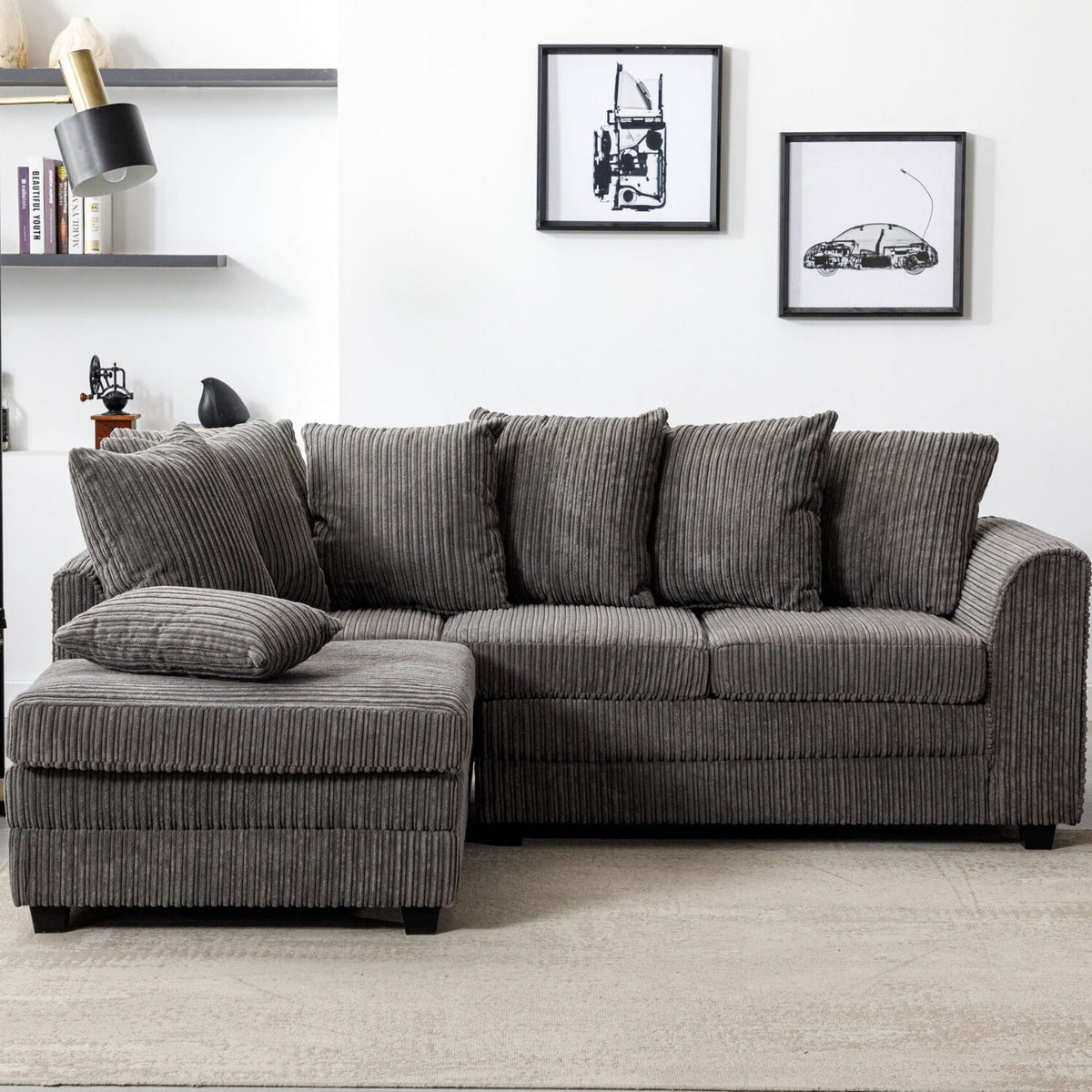 Hannah Jumbo Cord Scatter Back 4 Seater Left Hand Facing Corner Sofa Grey