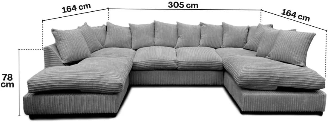 CAMBRIDGE U Shape Jumbo Cord Fabric Scatter Back Sofa
