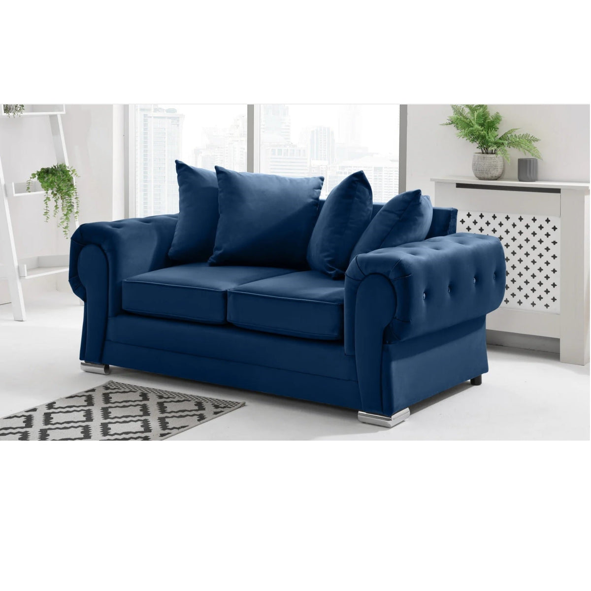 Verona Scatter Back Plush Velvet 3+2 Seater Sofa Set Marine Blue