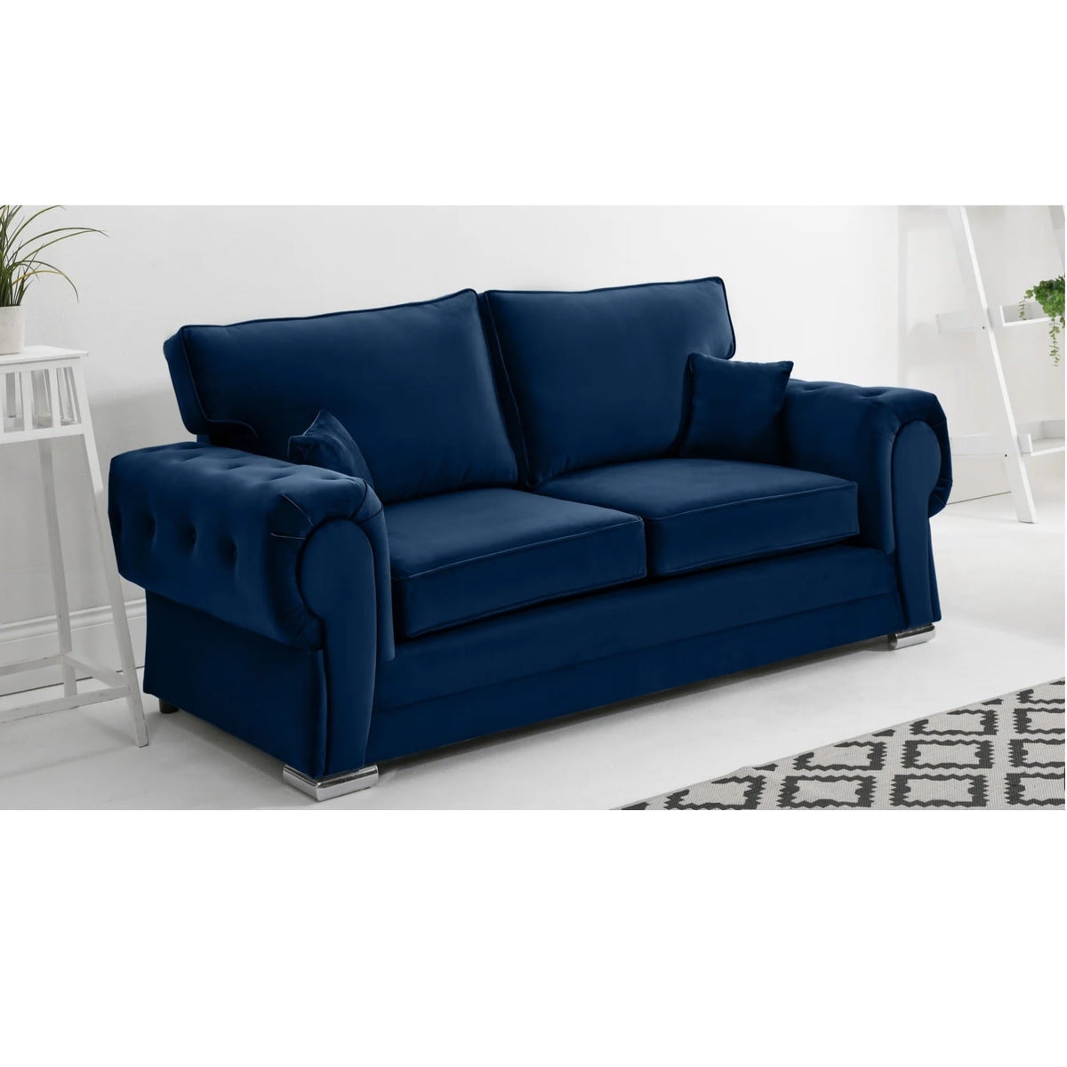 Chingford Plush Velvet Full Back 3+2 Seater Sofa Set Marine Blue