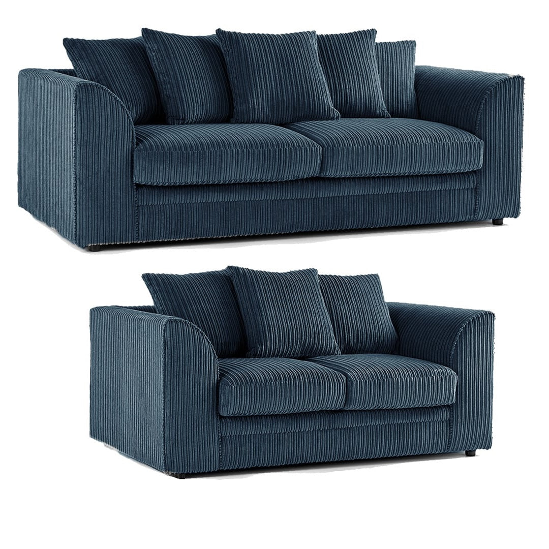 Hannah Jumbo Cord Scatter Back 3+2 Seater Sofa Suite Set Navy Blue