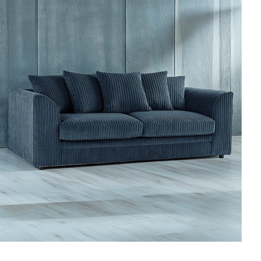 Hannah Jumbo Cord Scatter Back 3 Seater Sofa Navy Blue