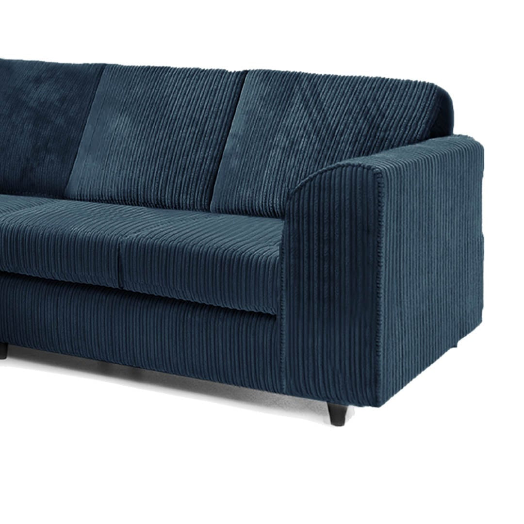 Hannah Navy Fabric Corner Sofa Side View
