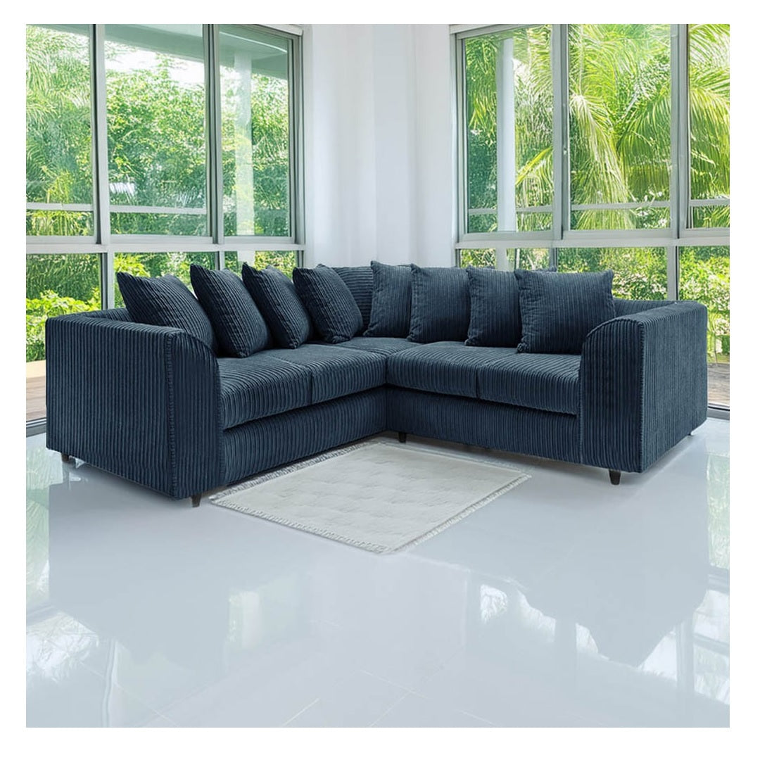 Hannah Jumbo Cord Scatter Back 2c2 Corner Sofa Navy Blue