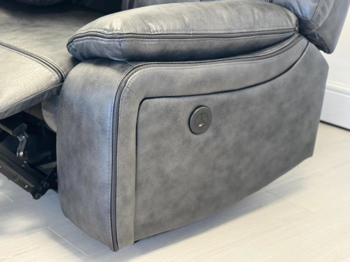 Nova Electric Grey Leather 5 Seater Reclining Corner Sofa With Drinks Tray