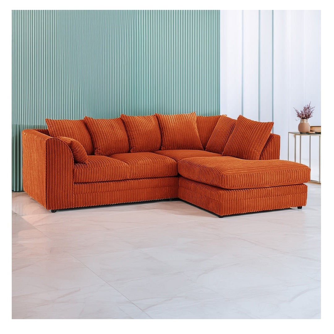 Hannah Jumbo Cord Scatter Back 4 Seater Right Hand Facing Corner Sofa Orange