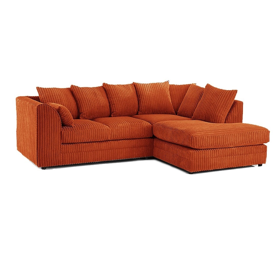 Hannah Jumbo Cord Scatter Back 4 Seater Right Hand Facing Corner Sofa Orange