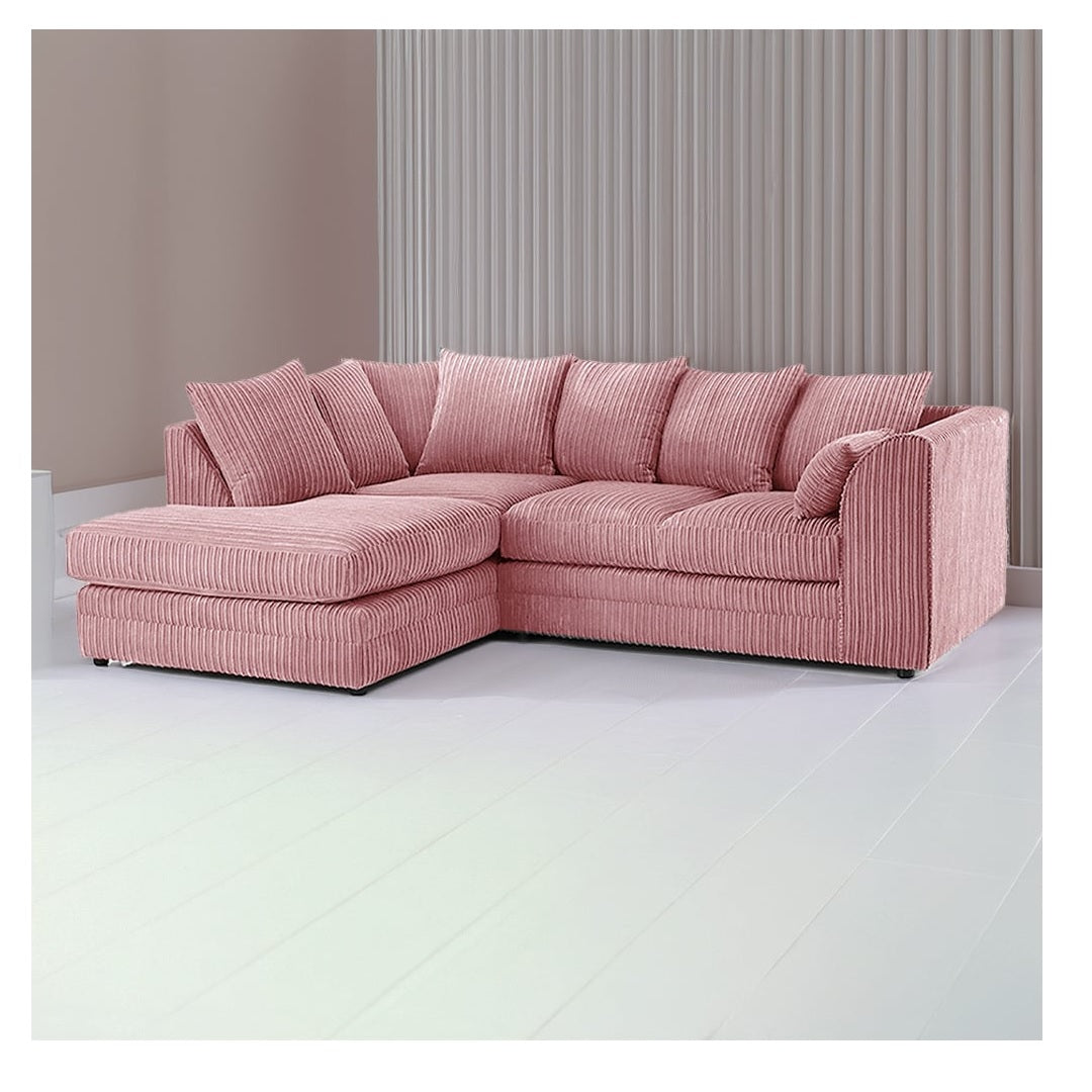 Hannah Jumbo Cord Scatter Back 4 Seater Left Hand Facing Corner Sofa Pink