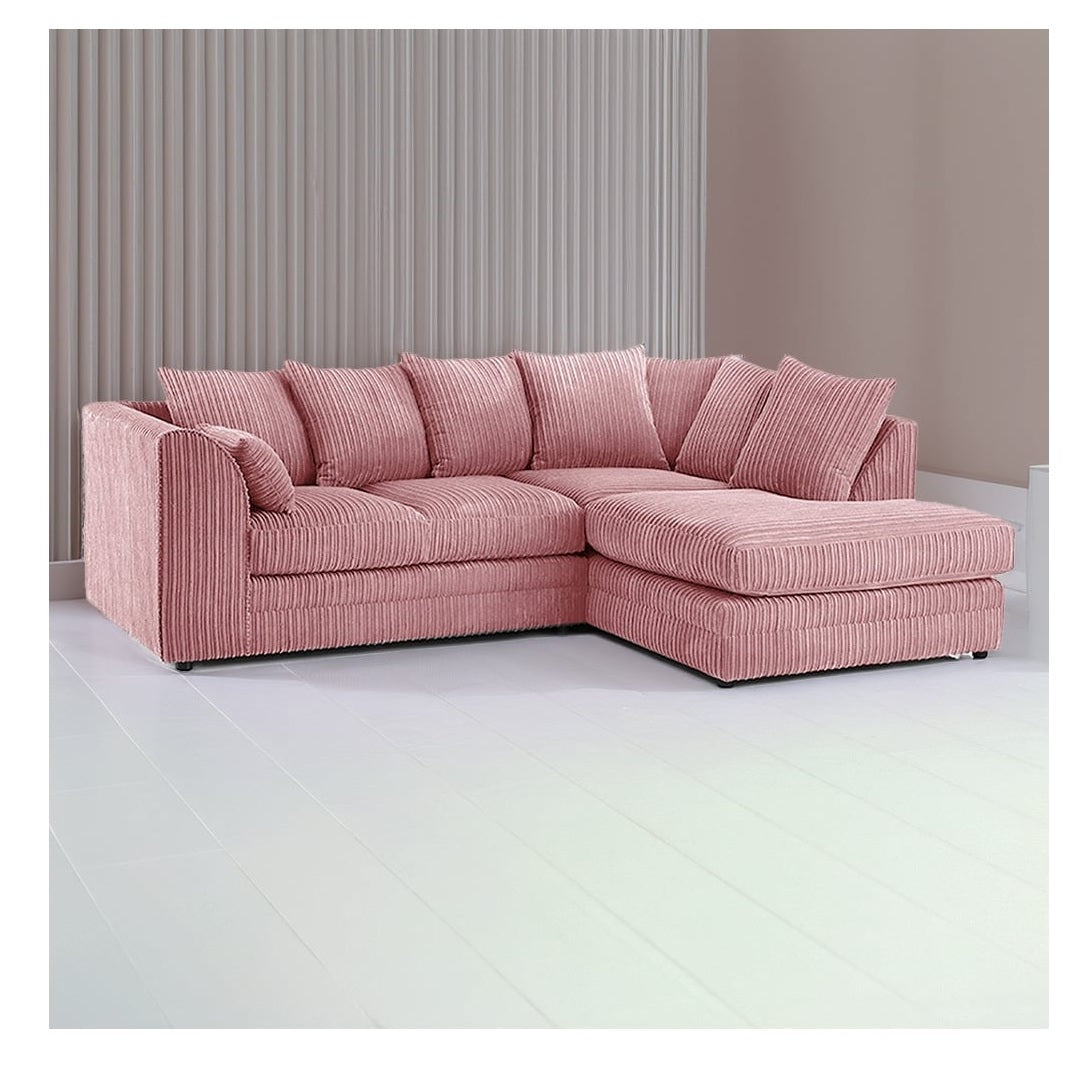 Hannah Jumbo Cord Scatter Back 4 Seater Right Hand Facing Corner Sofa Pink