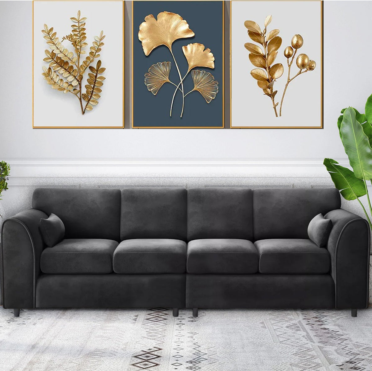 Raven Plush Velvet 4 Seater Sofa