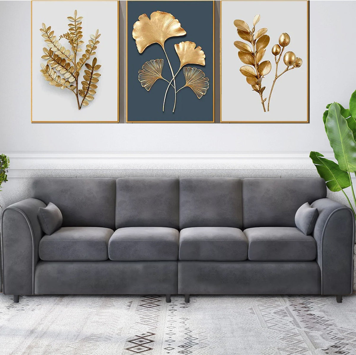Raven Plush Velvet 4 Seater Sofa