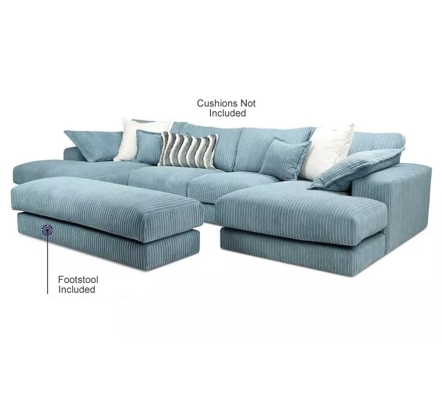 Family Large Double Ended Chaise Sofa Jumbo Cord With Large footstool
