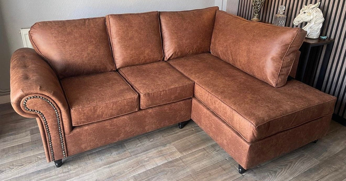 Brooklyn Suede Leather Right Hand Facing Corner Sofa Brown