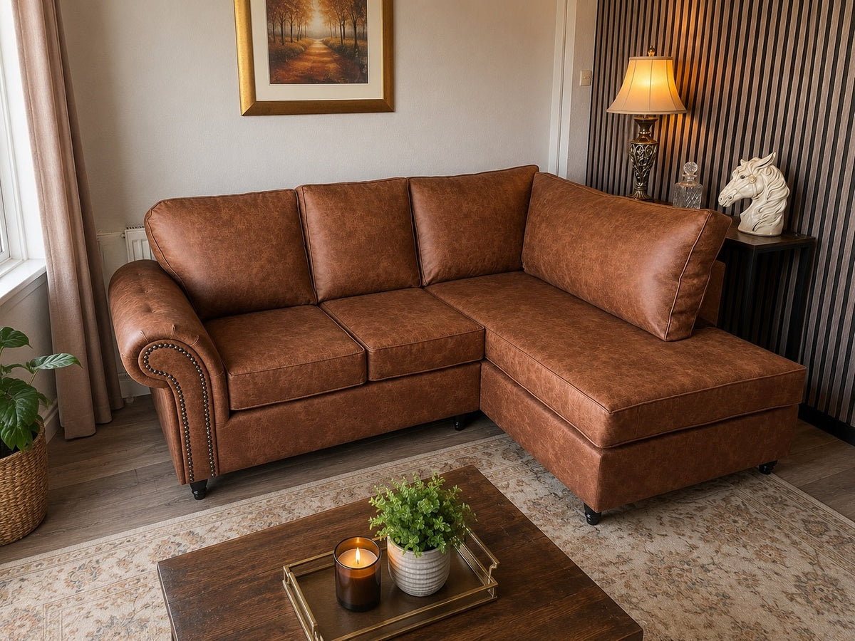 Brooklyn Suede Leather L Shape Corner Sofa